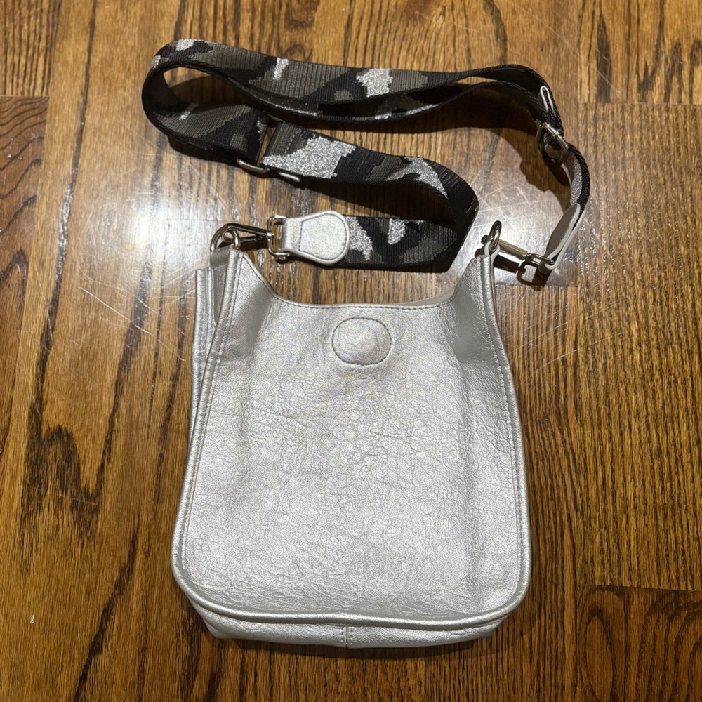 Silver AhDorned Crossbody Bag with Patterned Strap